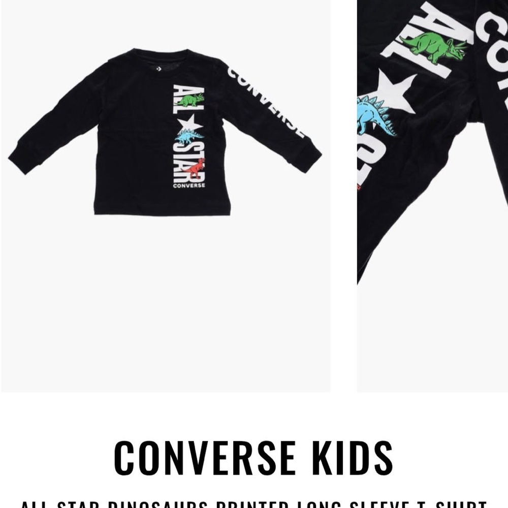 Converse Kids Black Dinosaur Print Long Sleeve Tee